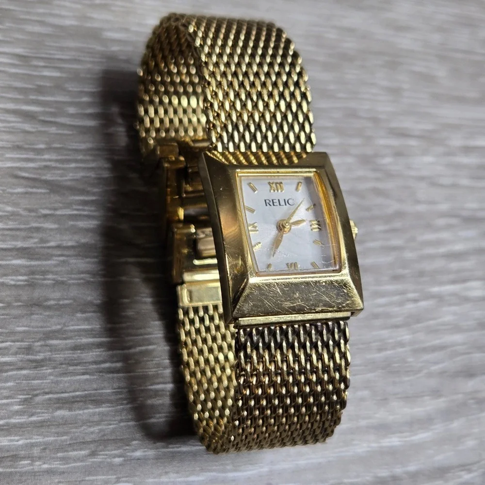 Relic Gold Tone ZR33648 Mesh Band Square Face Water Resistant Women's Watch